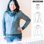 Sinclair Patterns S1082 Alba asymmetrical zip up zipper hoodie jacket for women with pockets pdf sewing pattern