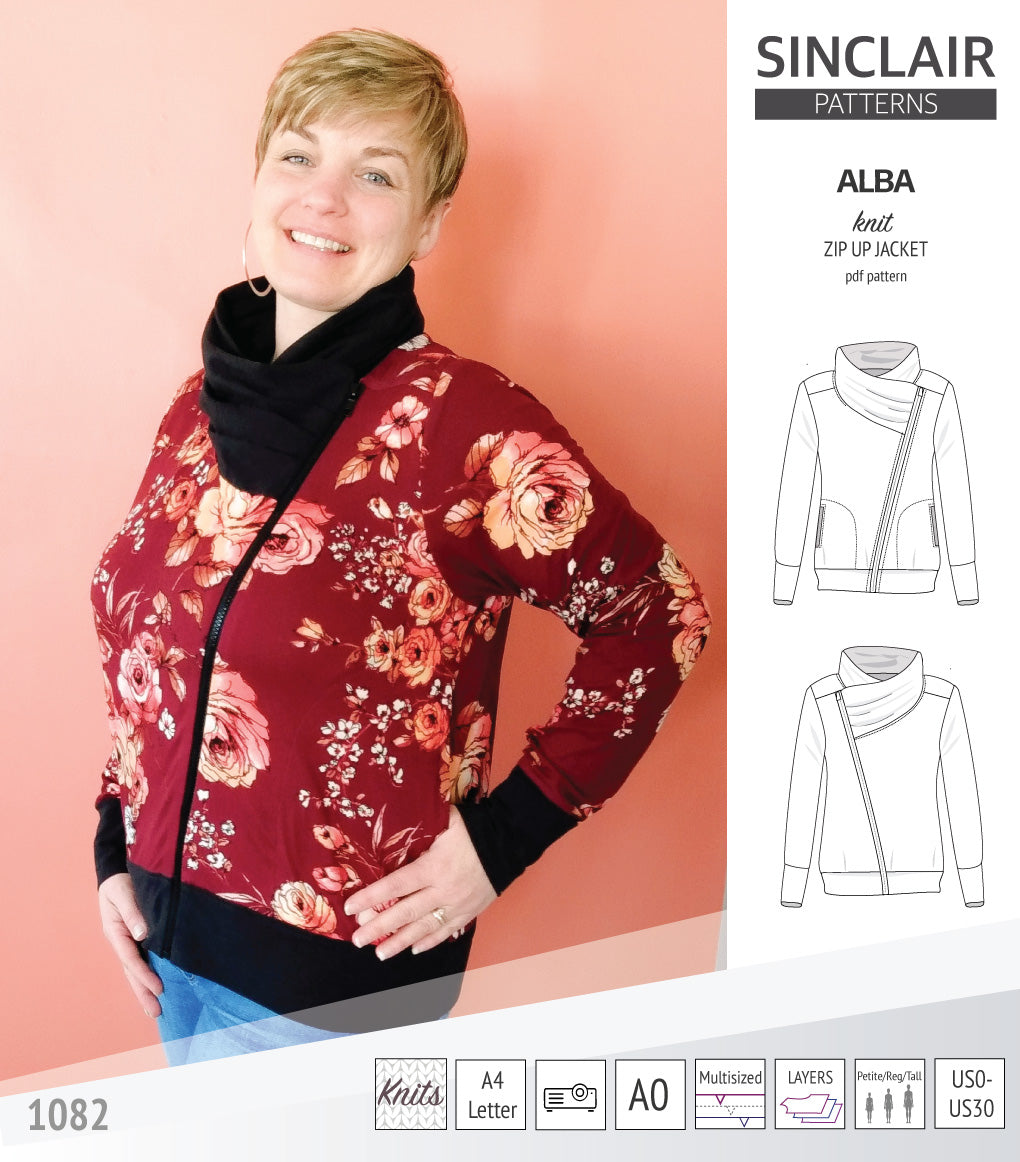 Side Zip Knit Pattern Alba zip up knit asymmetrical jacket with a cowl and side pockets (PDF ...