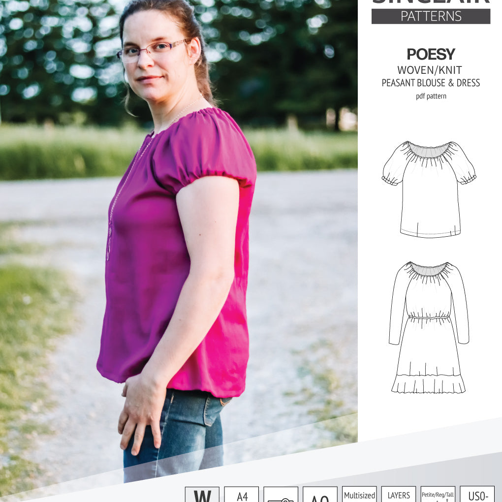 Sinclair Patterns S1085 Poesy peasant style blouse tunic and dress for woven and knit fabrics