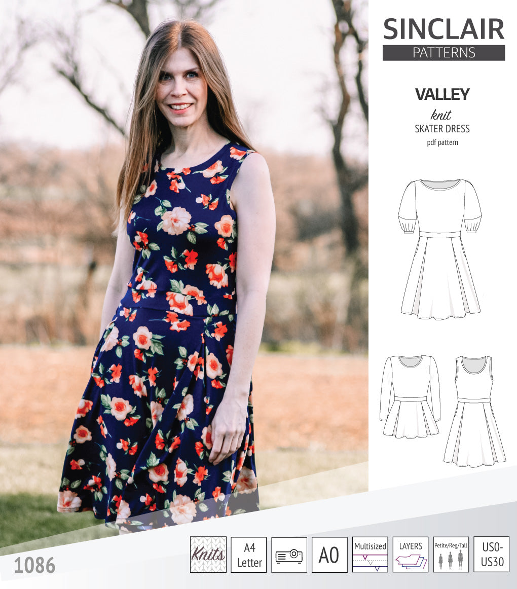 Valley knit skater dress with lantern sleeves and other options (PDF ...