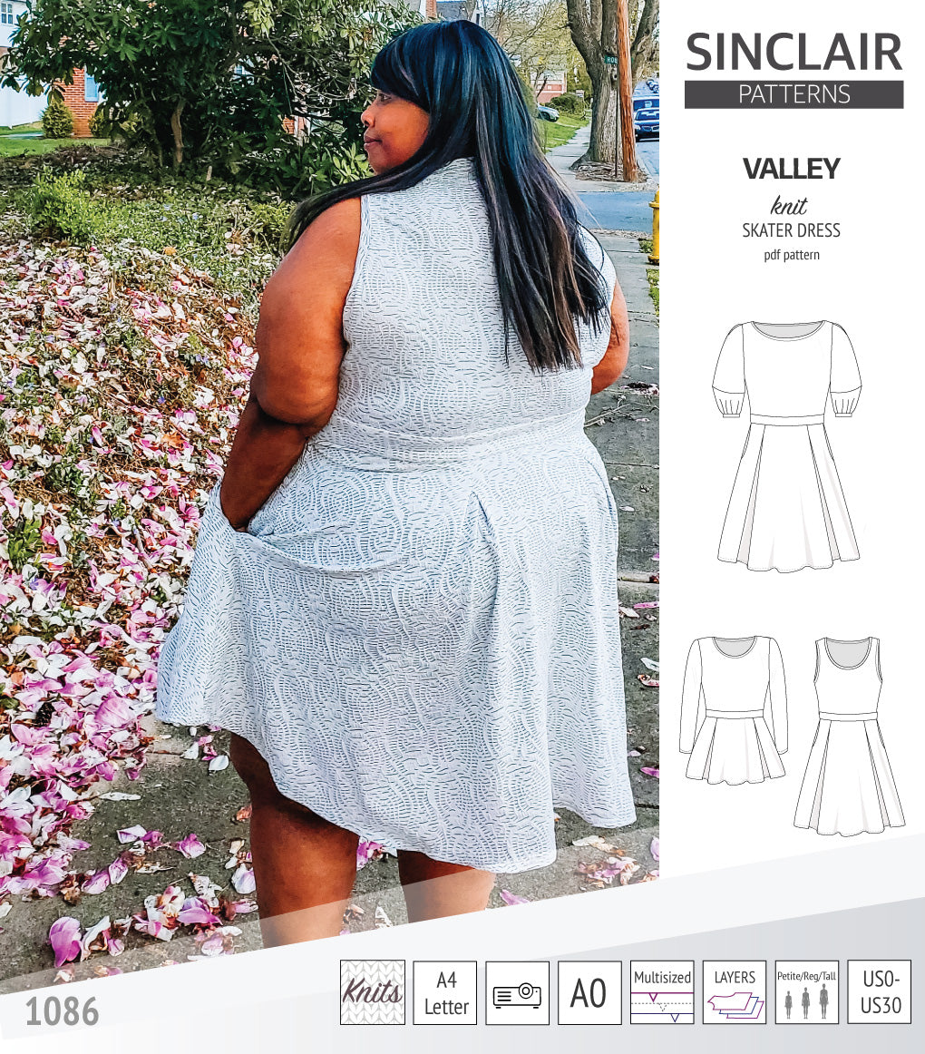 Sinclair Patterns S1086 Valley fit and flare skater dress for knit fabrics pdf sewing pattern