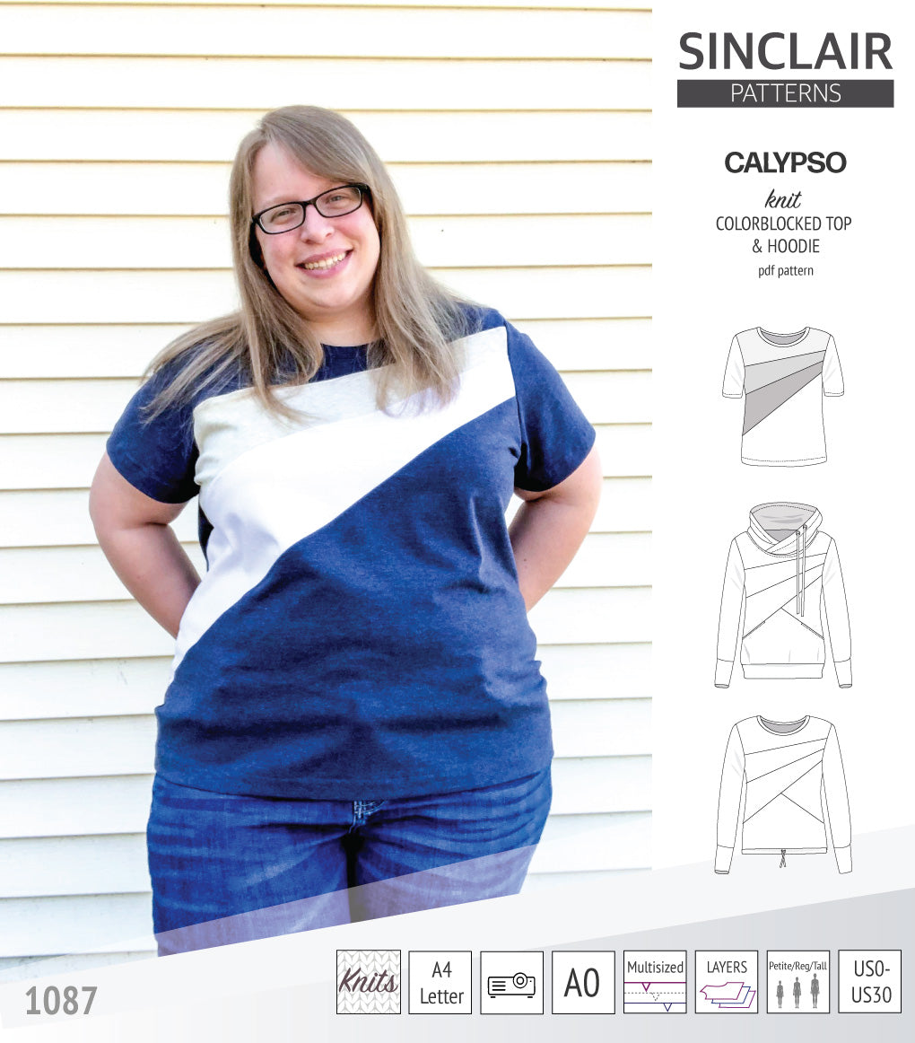 Pdf sewing pattern Hoodie top and t-shirt colorblocked and cowl for women