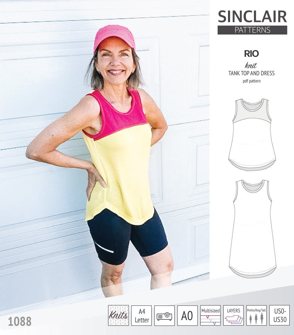Sinclair Patterns Rio racerback tank top and jersey dress pdf sewing patterns for women