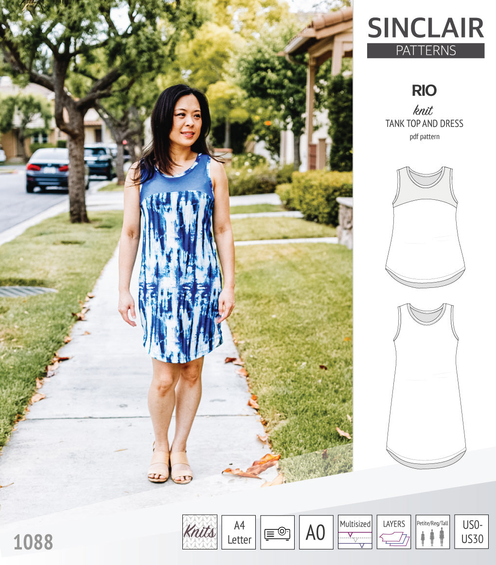 Sinclair Patterns Rio racerback tank top and jersey dress pdf sewing patterns for women