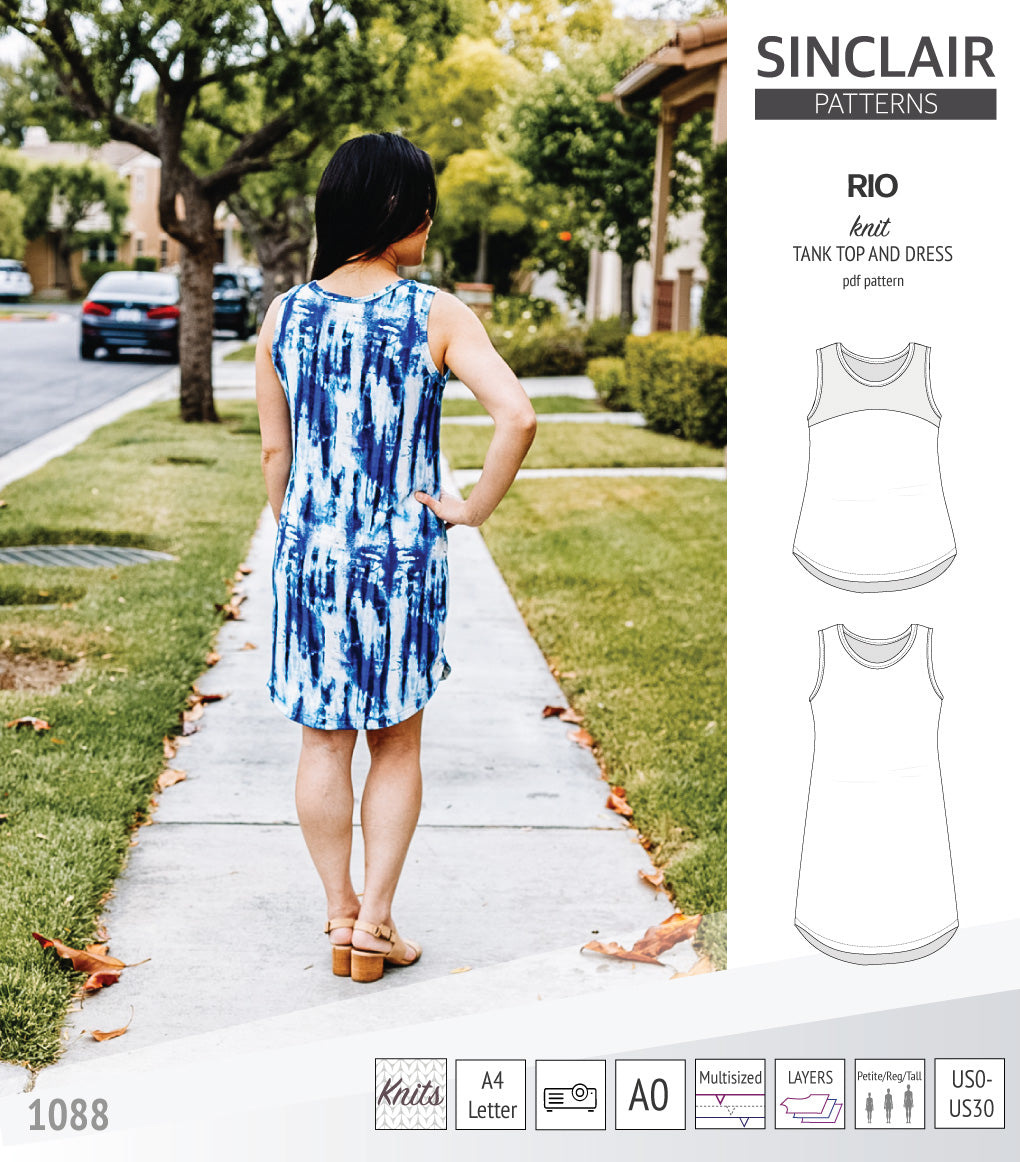 Sinclair Patterns Rio racerback tank top and jersey dress pdf sewing patterns for women