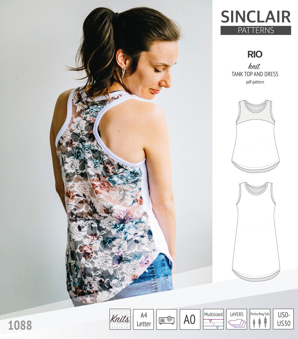 Sinclair Patterns Rio racerback tank top and jersey dress pdf sewing patterns for women