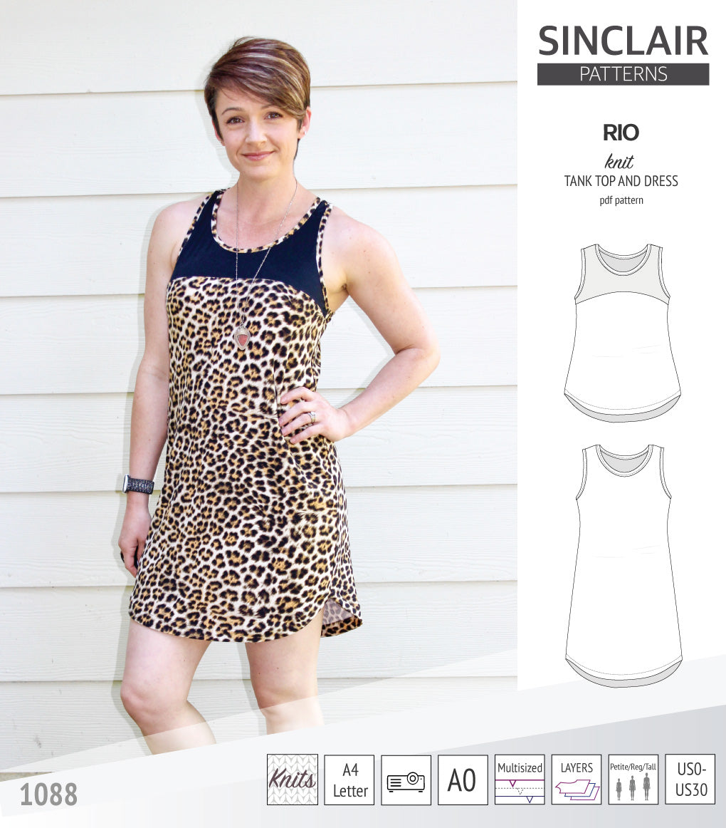 Sinclair Patterns Rio racerback tank top and jersey dress pdf sewing patterns for women