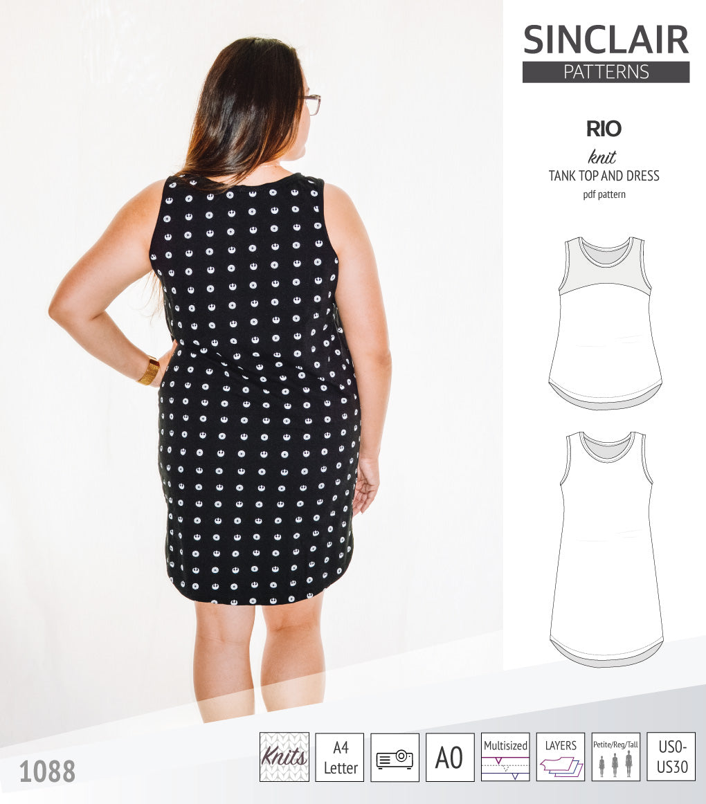 Sinclair Patterns Rio racerback tank top and jersey dress pdf sewing patterns for women
