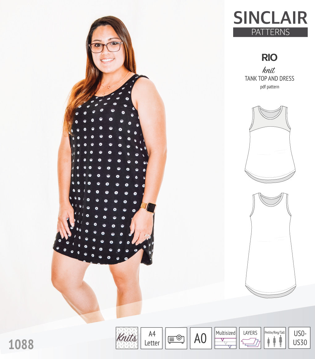 Sinclair Patterns Rio racerback tank top and jersey dress pdf sewing patterns for women