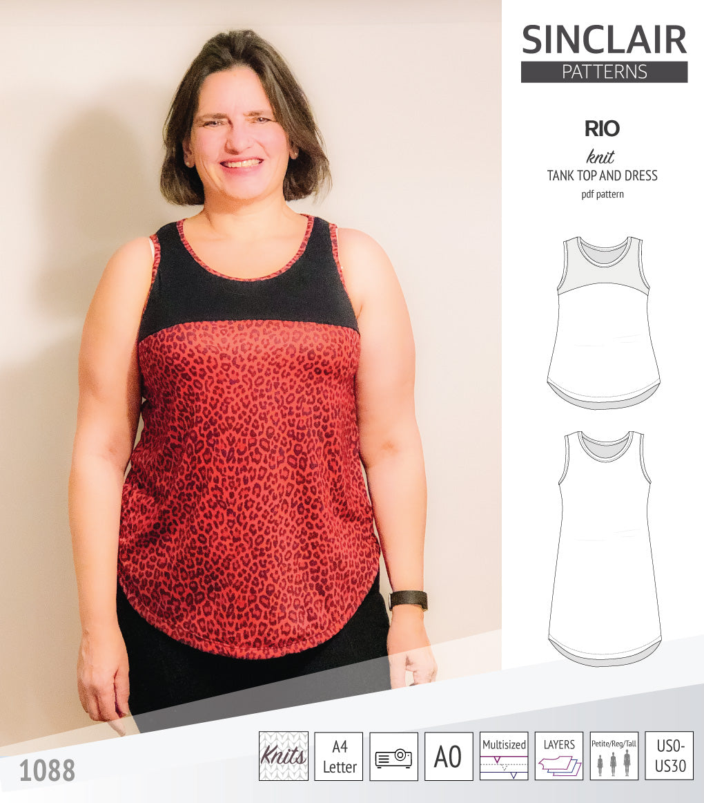 Sinclair Patterns Rio racerback tank top and jersey dress pdf sewing patterns for women