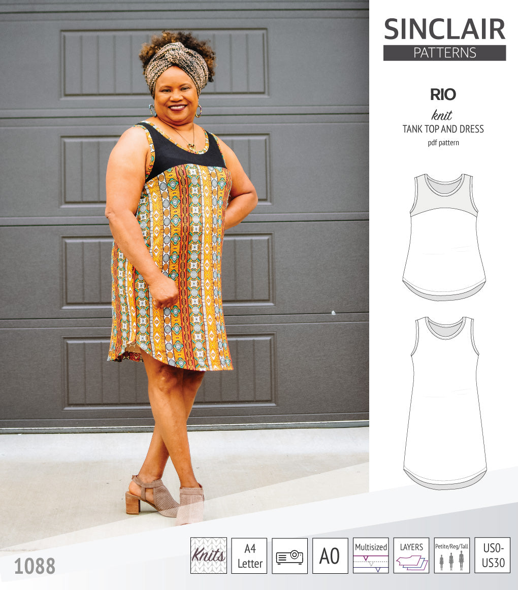 Sinclair Patterns Rio racerback tank top and jersey dress pdf sewing patterns for women