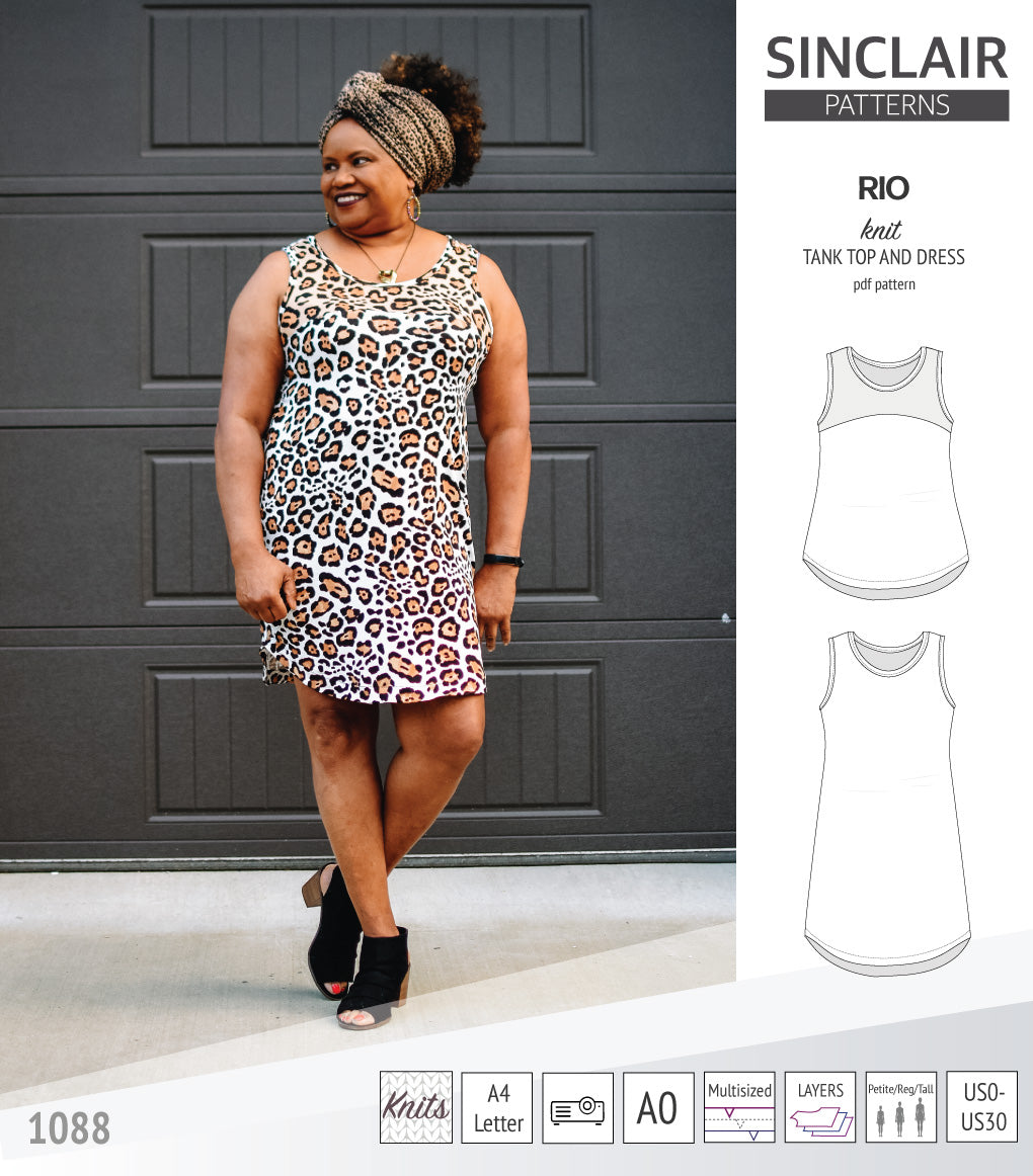 Sinclair Patterns Rio racerback tank top and jersey dress pdf sewing patterns for women