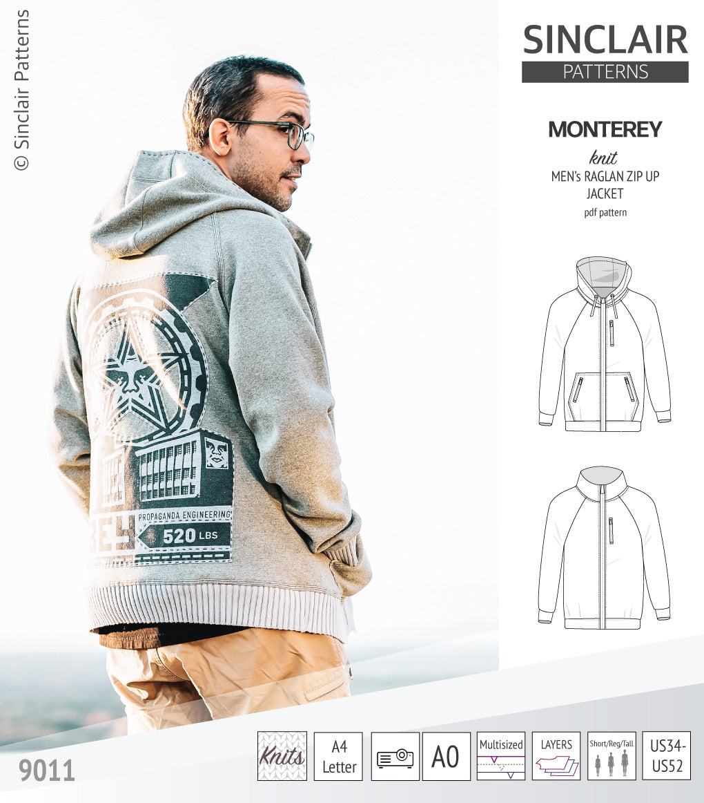 Monterey zippered knit raglan jacket for men (PDF) – Sinclair Patterns