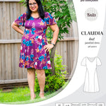 PDF Sewing pattern Sinclair Patterns S1046 Claudia godet style knit dress or tunic with flutter sleeves
