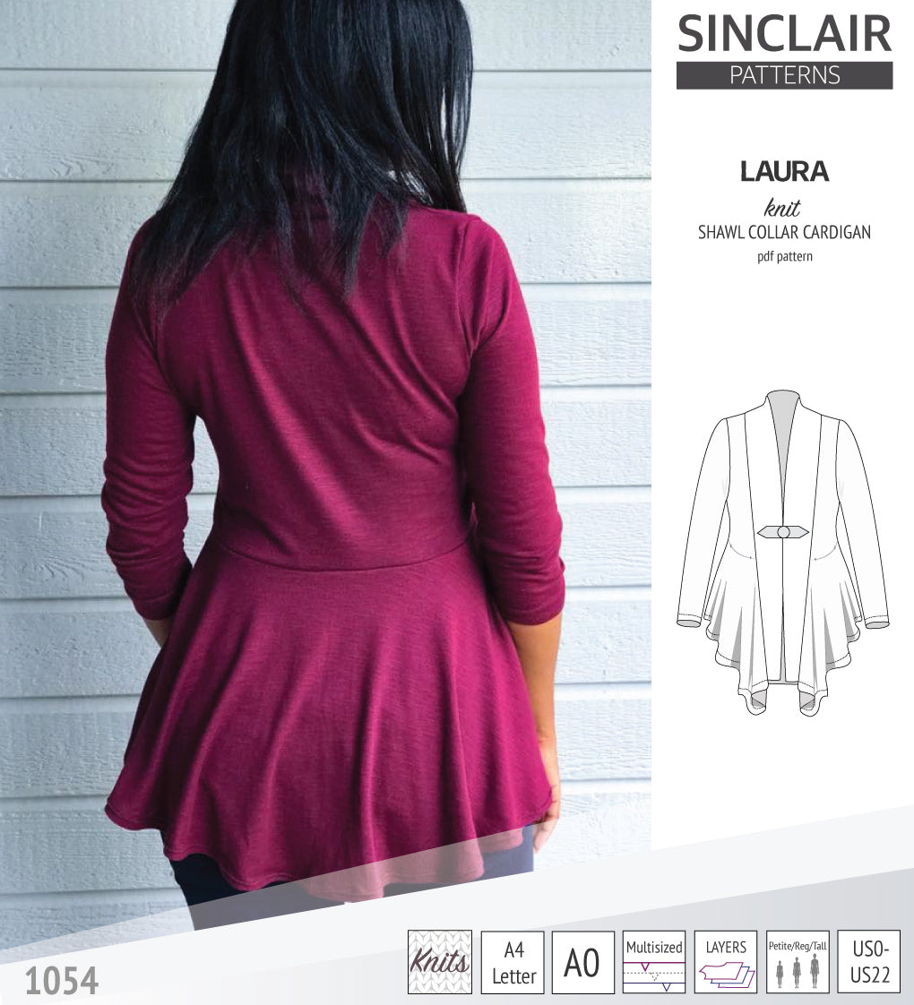 Sinclair Patterns S1054 Laura shawl collar cardigan top for women pdf sewing pattern
