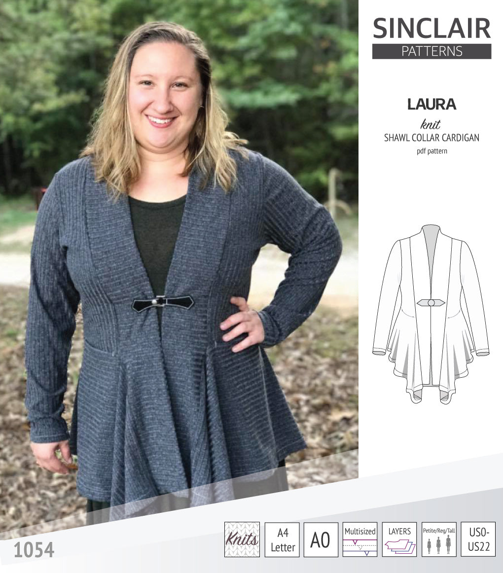 Sinclair Patterns S1054 Laura shawl collar cardigan top for women pdf sewing pattern