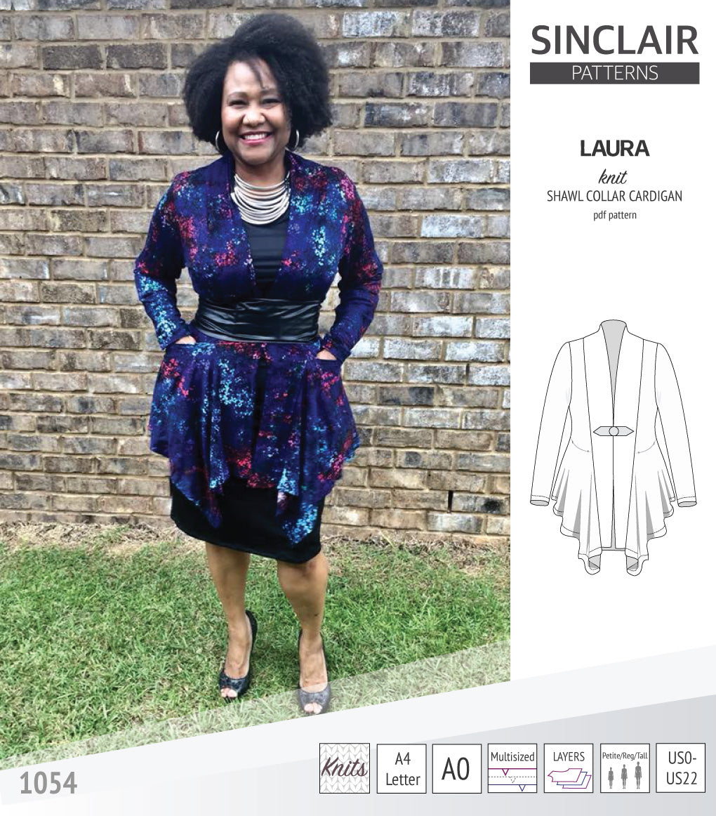 Sinclair Patterns S1054 Laura shawl collar cardigan top for women pdf sewing pattern
