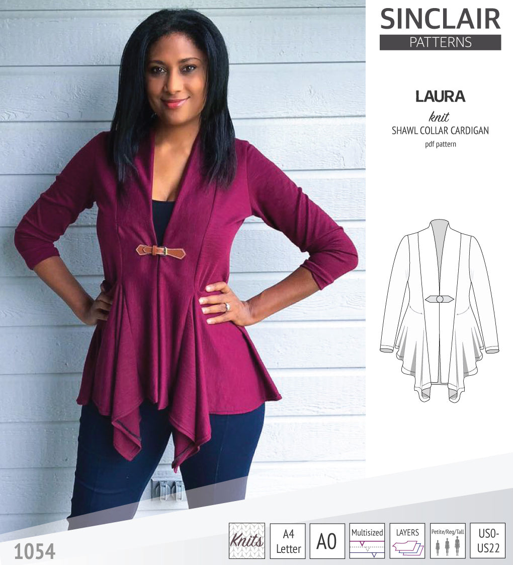 Sinclair Patterns S1054 Laura shawl collar cardigan top for women pdf sewing pattern