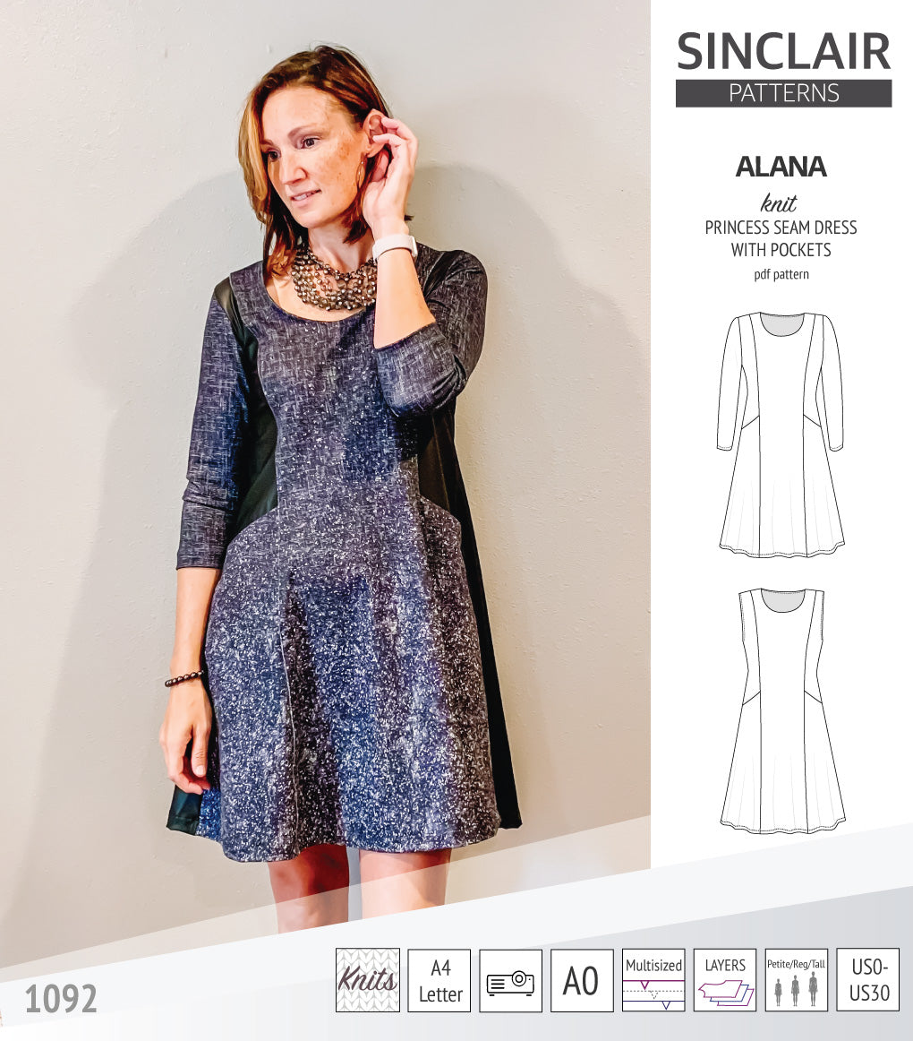 Alana Pattern Alana princess seam knit dress with pockets pdf sewing pattern (PDF ...