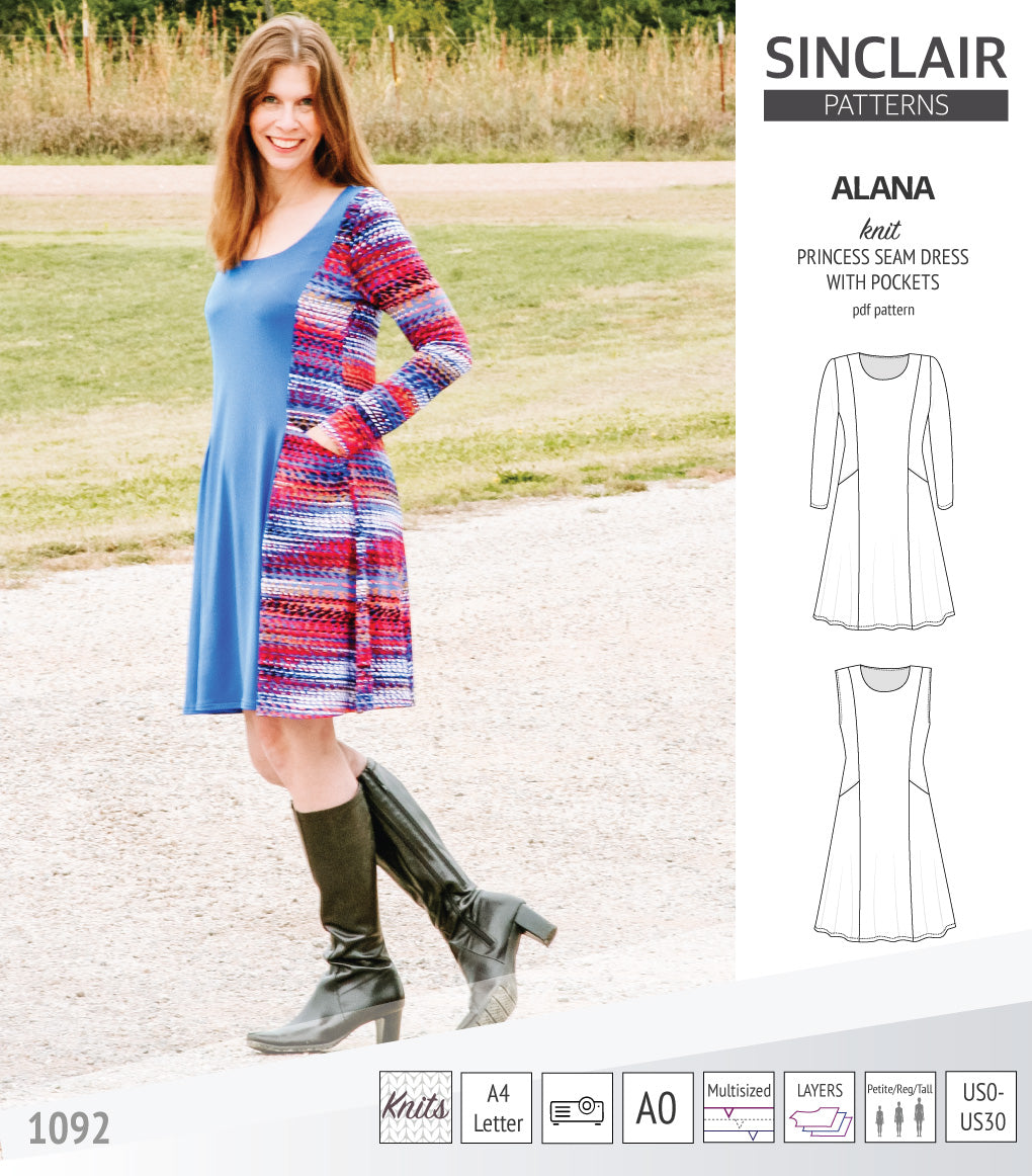 Alana Pattern Alana princess seam knit dress with pockets pdf sewing pattern (PDF ...