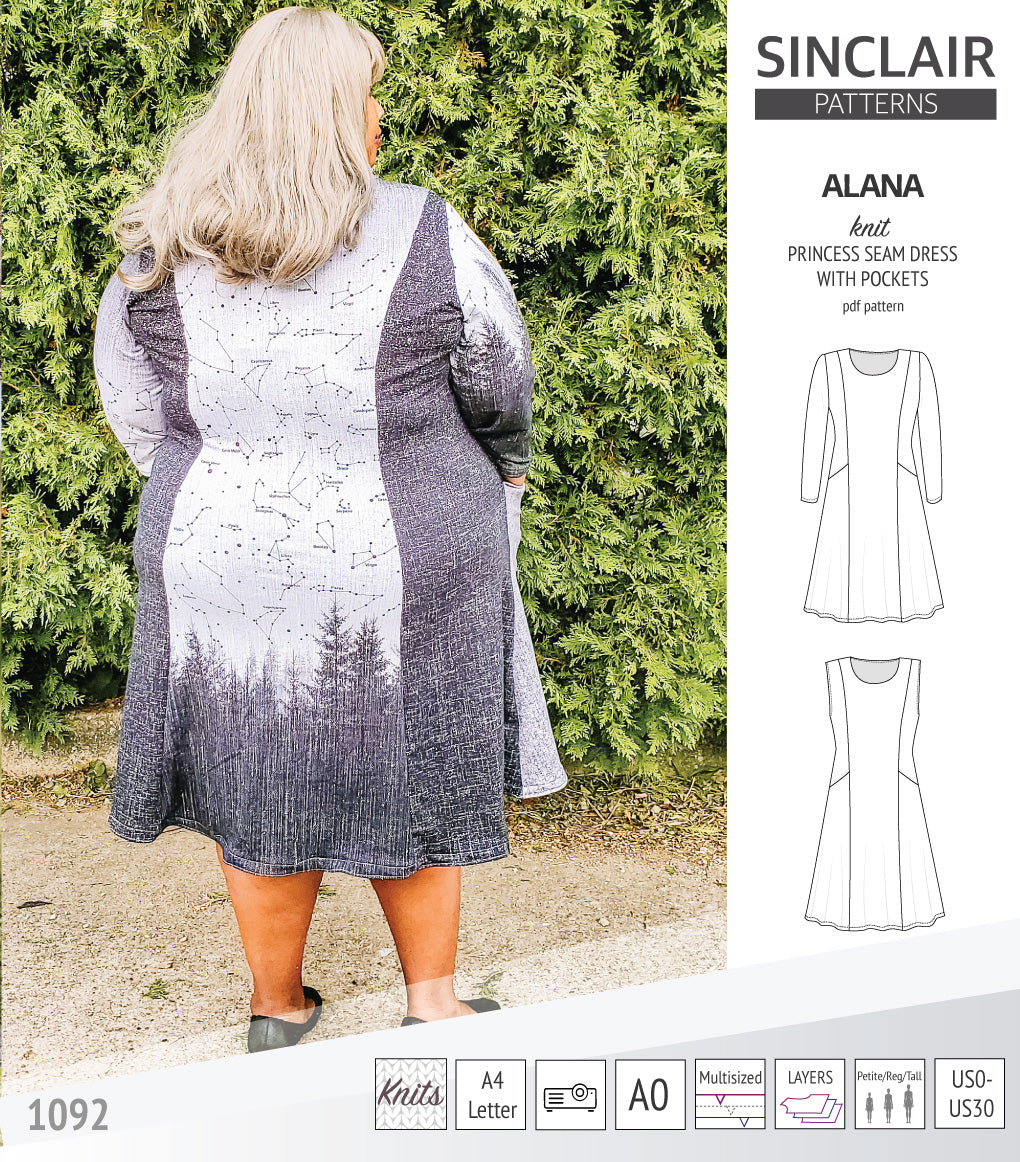 Alana Pattern Alana princess seam knit dress with pockets pdf sewing pattern (PDF ...