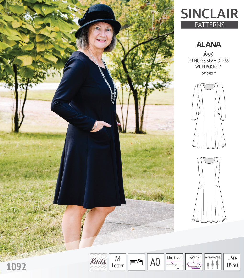 Alana princess seam knit dress with pockets pdf sewing pattern (PDF ...