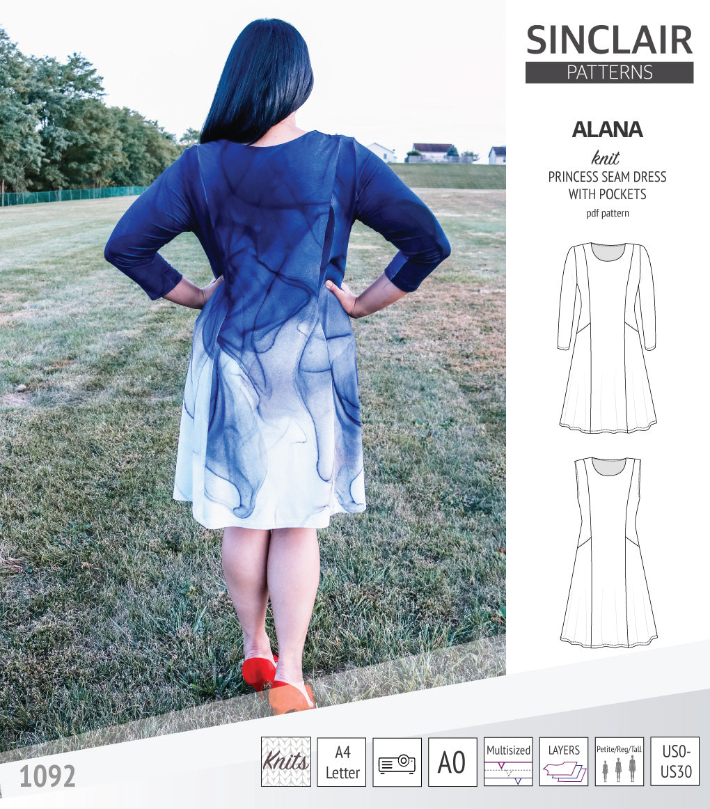 Alana Pattern Alana princess seam knit dress with pockets pdf sewing pattern (PDF ...