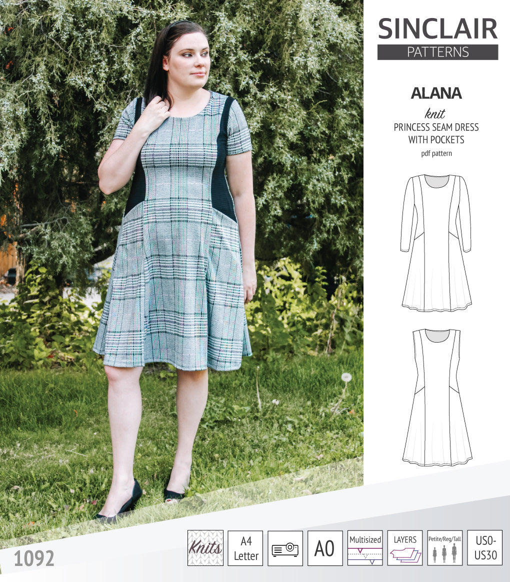Alana Pattern Alana princess seam knit dress with pockets pdf sewing pattern (PDF ...