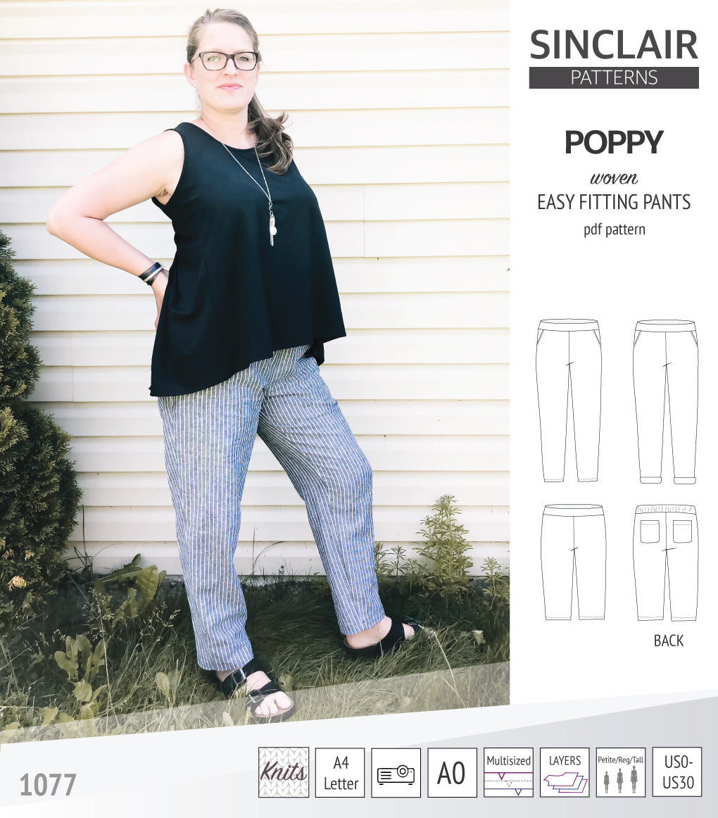 Poppy easy fitting pants with pockets for woven fabrics (PDF sewing ...