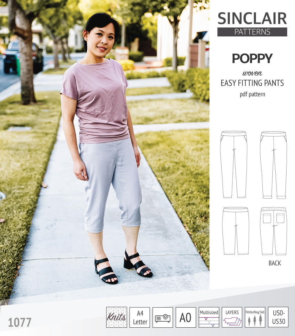 Poppy easy fitting pants with pockets for woven fabrics (PDF sewing ...