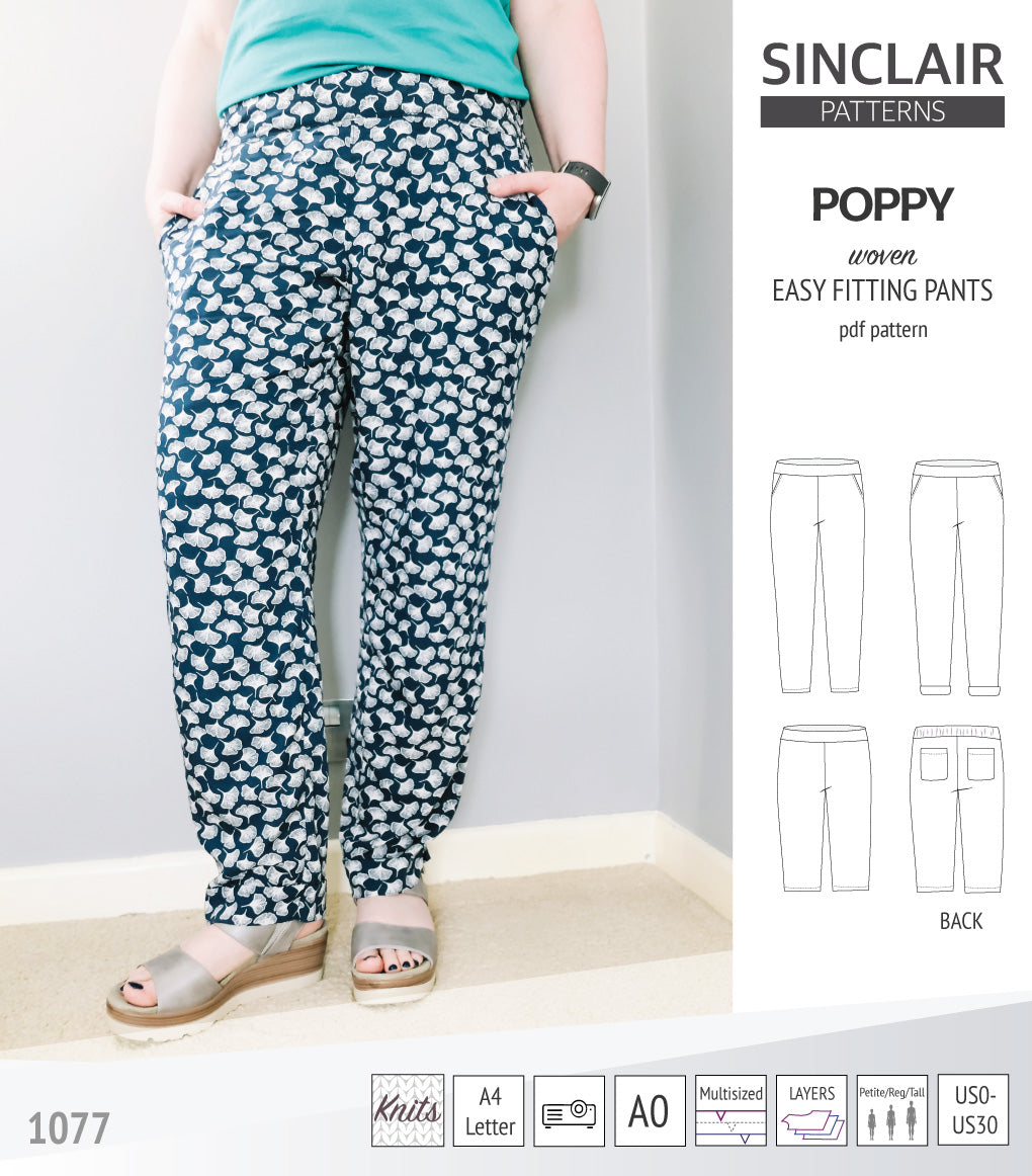 Poppy easy fitting pants with pockets for woven fabrics (PDF sewing ...