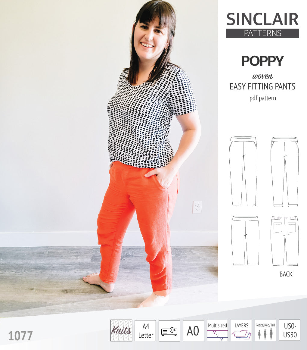 Poppy easy fitting pants with pockets for woven fabrics (PDF sewing ...