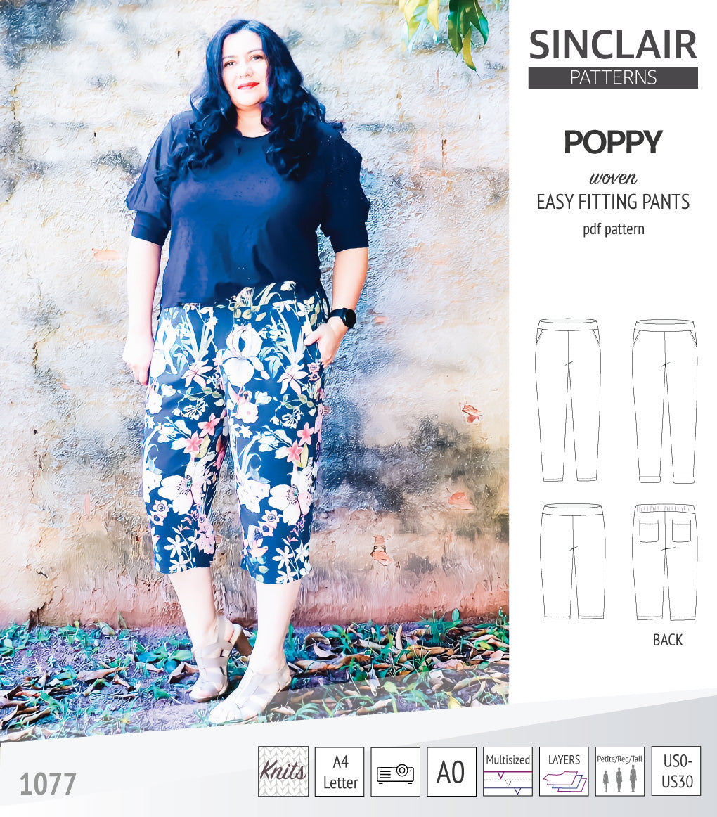 Poppy easy fitting pants with pockets for woven fabrics (PDF sewing ...
