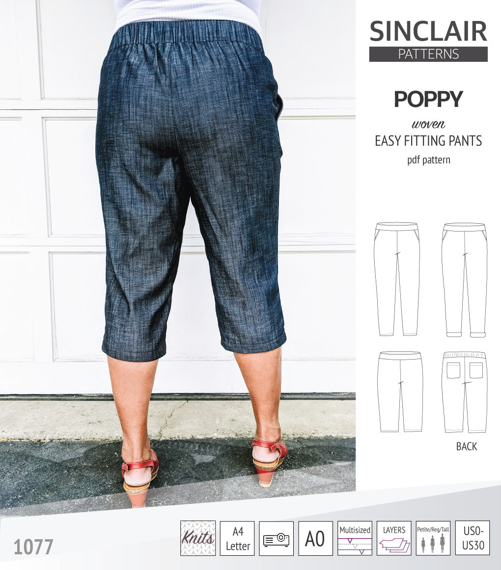 Poppy easy fitting pants with pockets for woven fabrics (PDF sewing ...