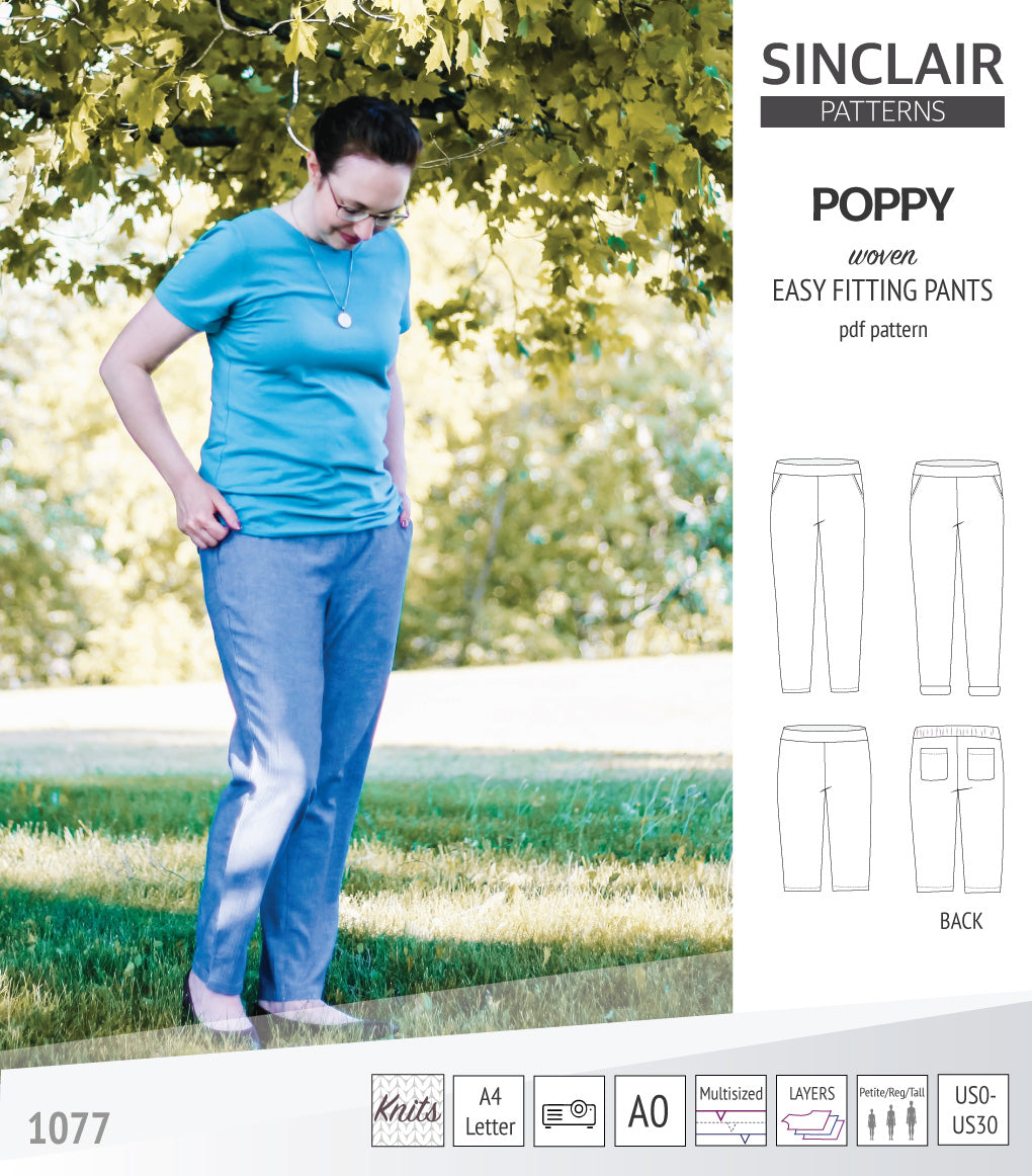 Poppy easy fitting pants with pockets for woven fabrics (PDF sewing ...