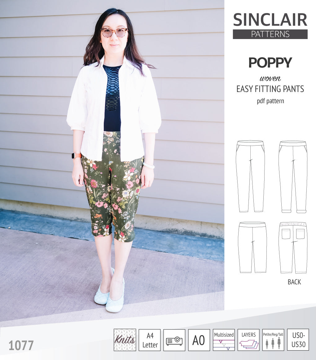 Poppy easy fitting pants with pockets for woven fabrics (PDF sewing ...