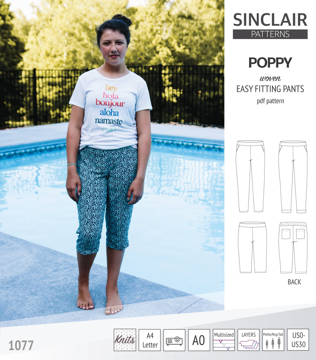 Poppy easy fitting pants with pockets for woven fabrics (PDF sewing ...