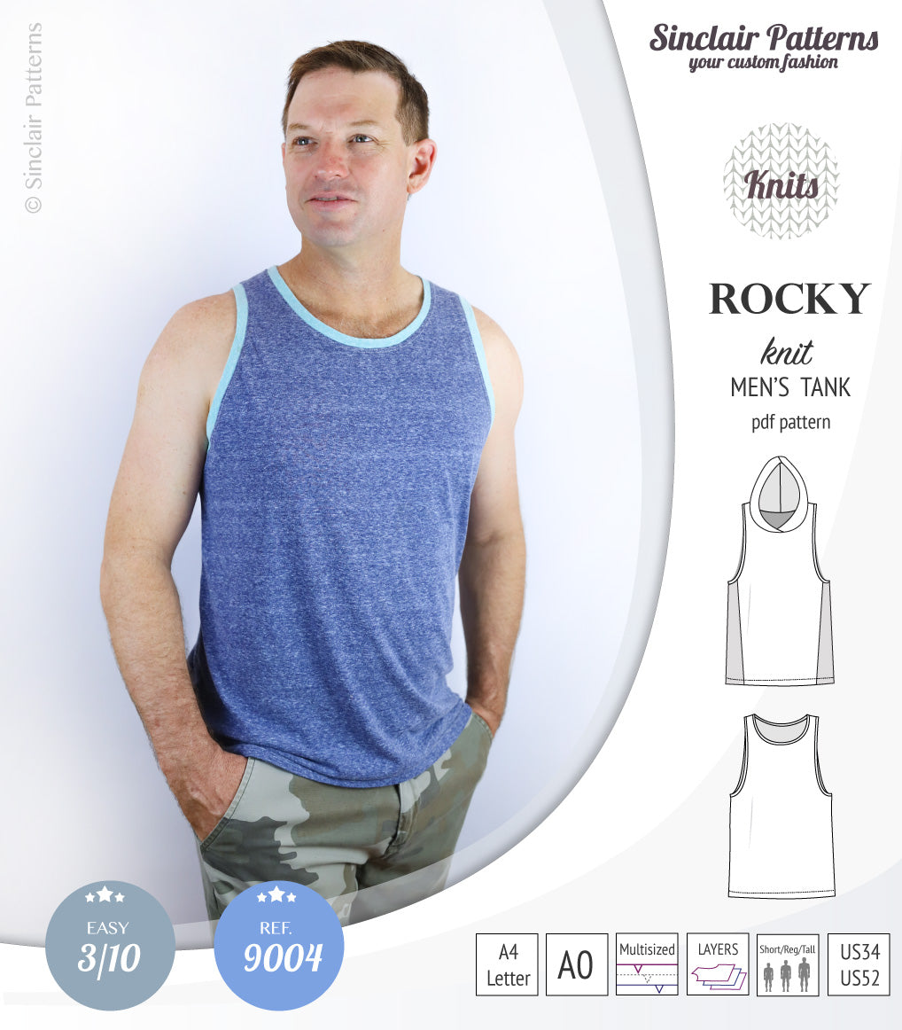 Rocky semi fitted knit tank with optional panels and a hood for men (P ...