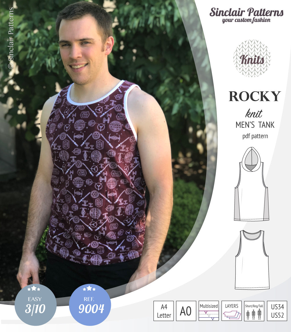 Rocky semi fitted knit tank with optional panels and a hood for men (P ...