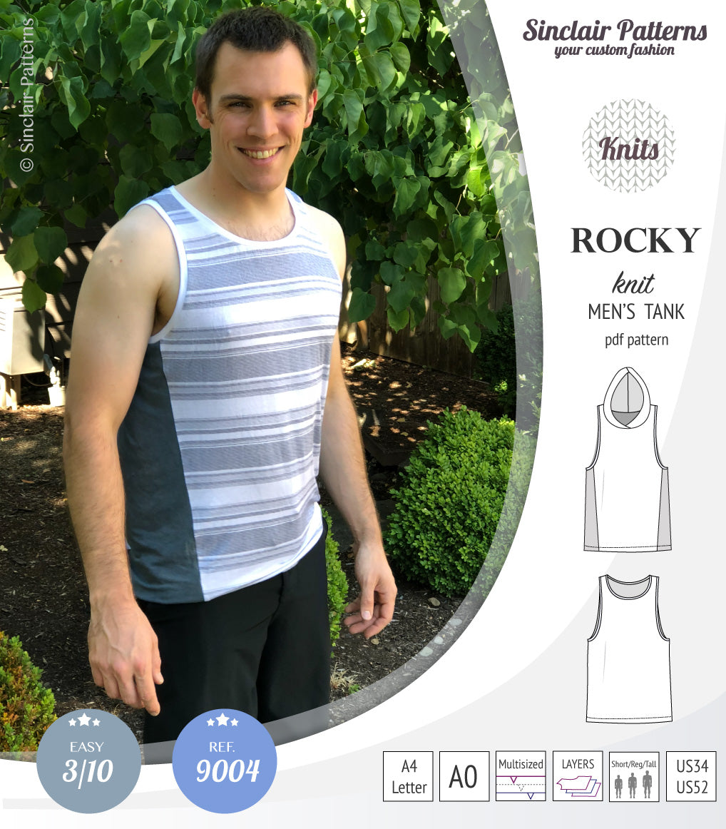 Rocky semi fitted knit tank with optional panels and a hood for men (P ...