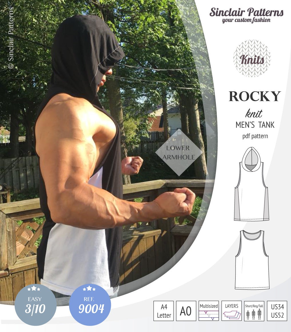 Rocky semi fitted knit tank with optional panels and a hood for men (P ...