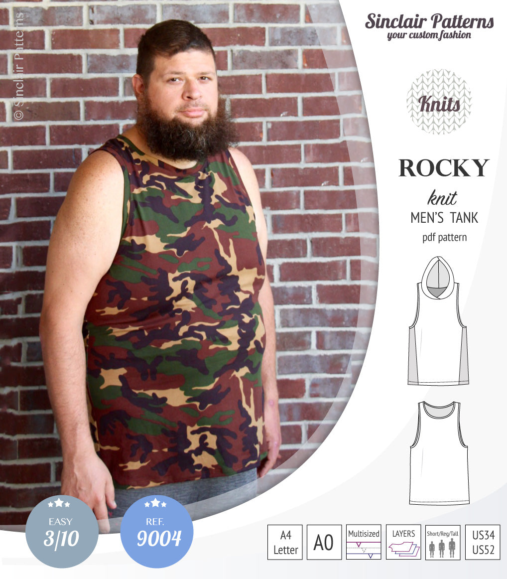 Rocky semi fitted knit tank with optional panels and a hood for men (P ...
