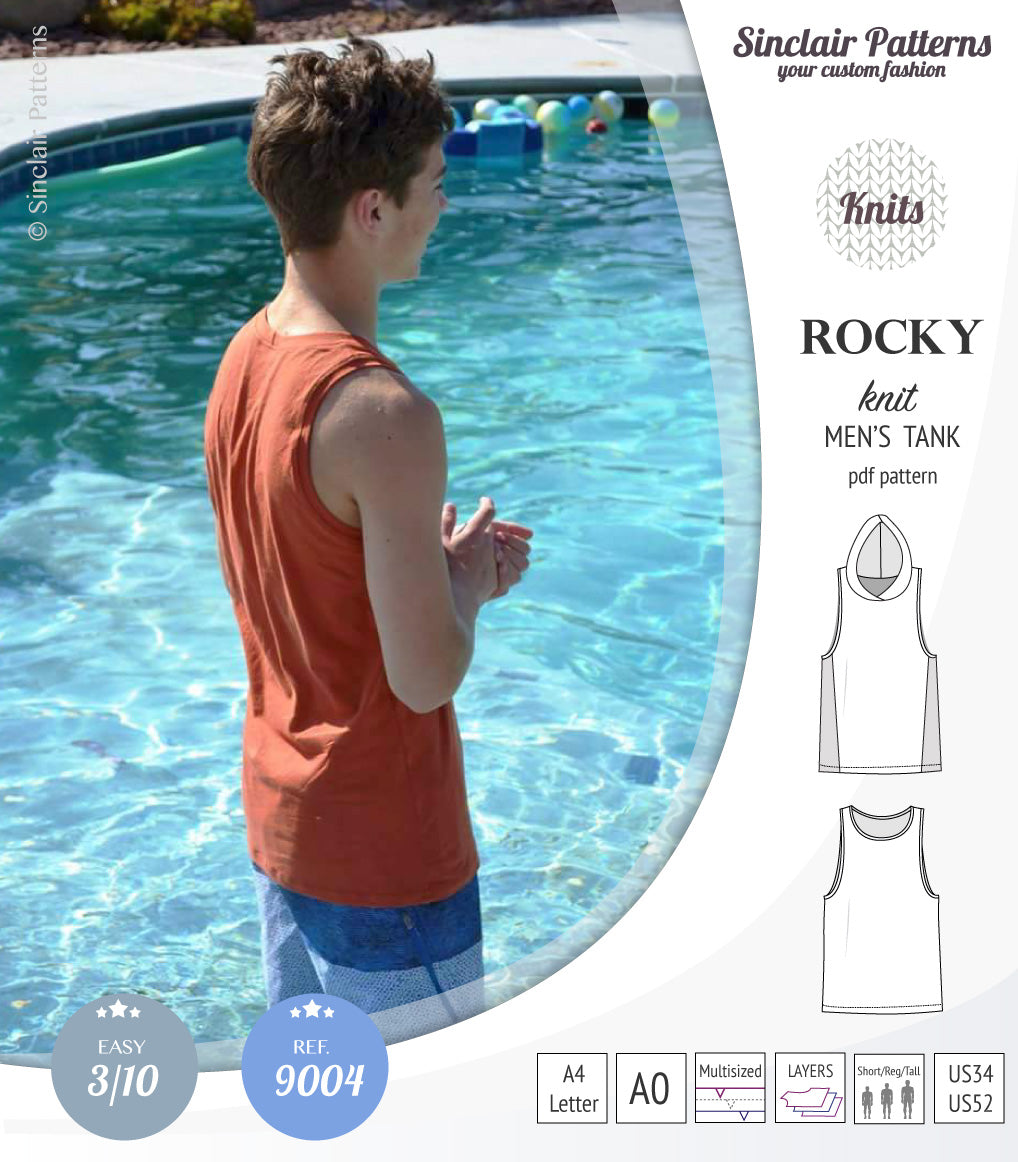 Rocky semi fitted knit tank with optional panels and a hood for men (P ...