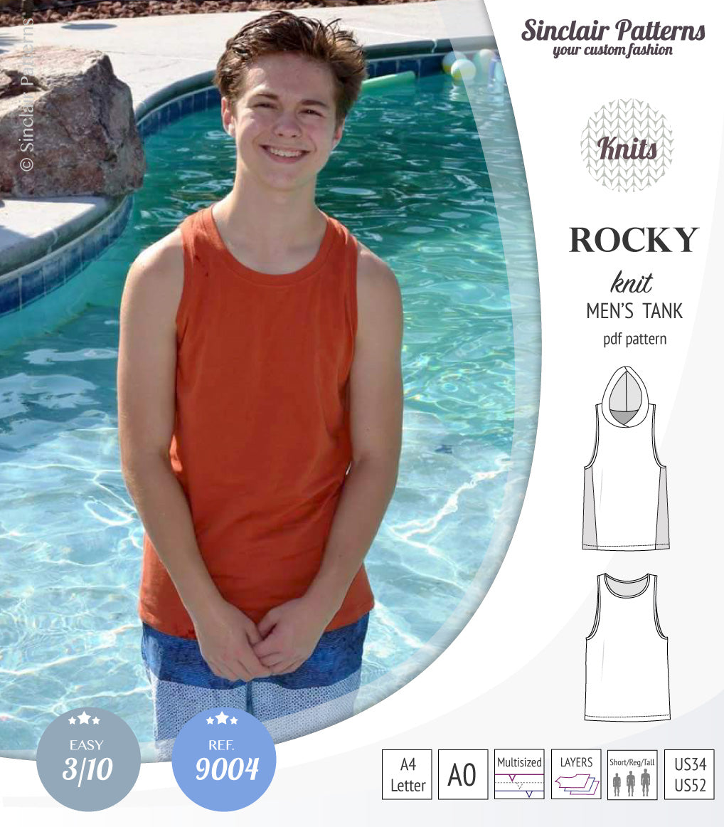 Rocky semi fitted knit tank with optional panels and a hood for men (P ...