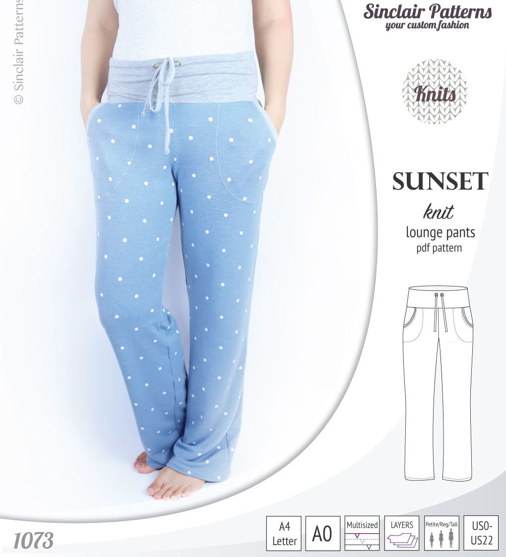 Sinclair Patterns S1073 Sunset knit lounge pants for women sewing patterns pdf