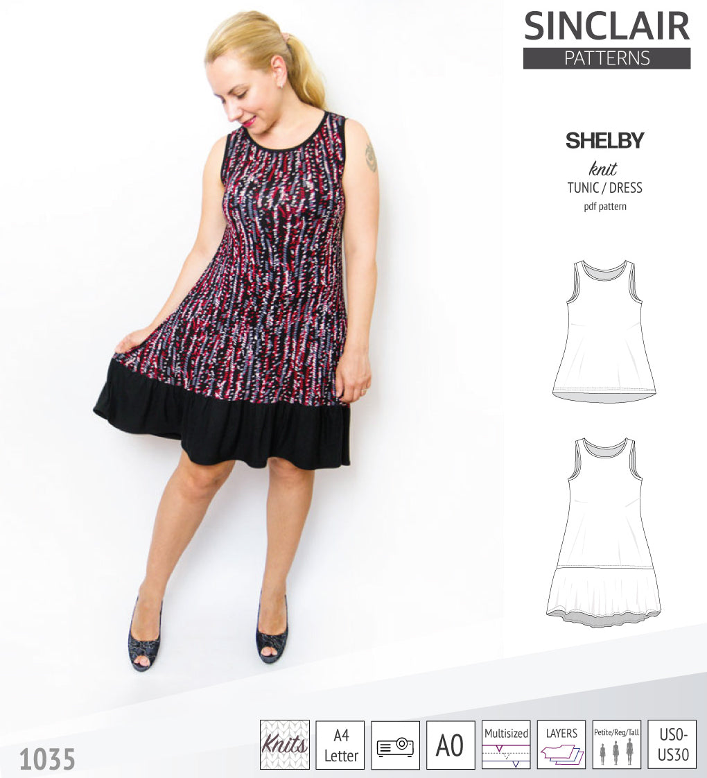 Tank top tunic for knit fabrics pdf sewing pattern by Sinclair Patterns