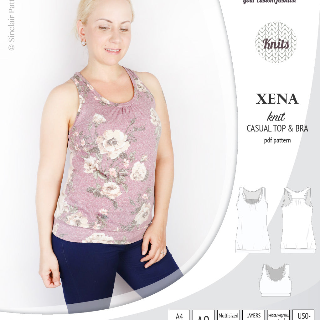 PDF Sewing pattern Sinclair Patterns S1040 Xena casual style racerback tank top and bra
