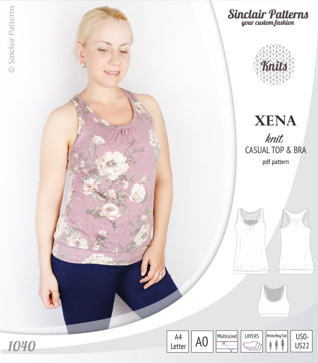 PDF Sewing pattern Sinclair Patterns S1040 Xena casual style racerback tank top and bra