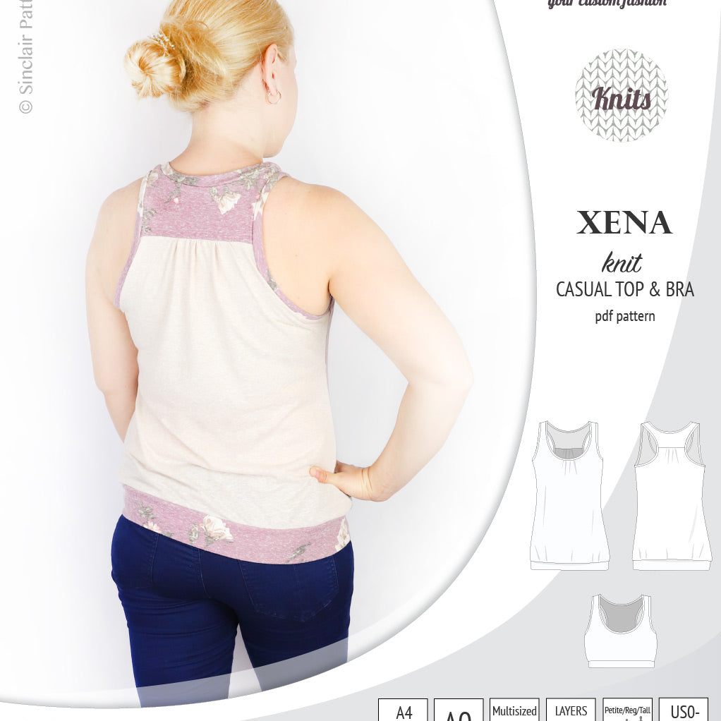 PDF Sewing pattern Sinclair Patterns S1040 Xena casual style racerback tank top and bra