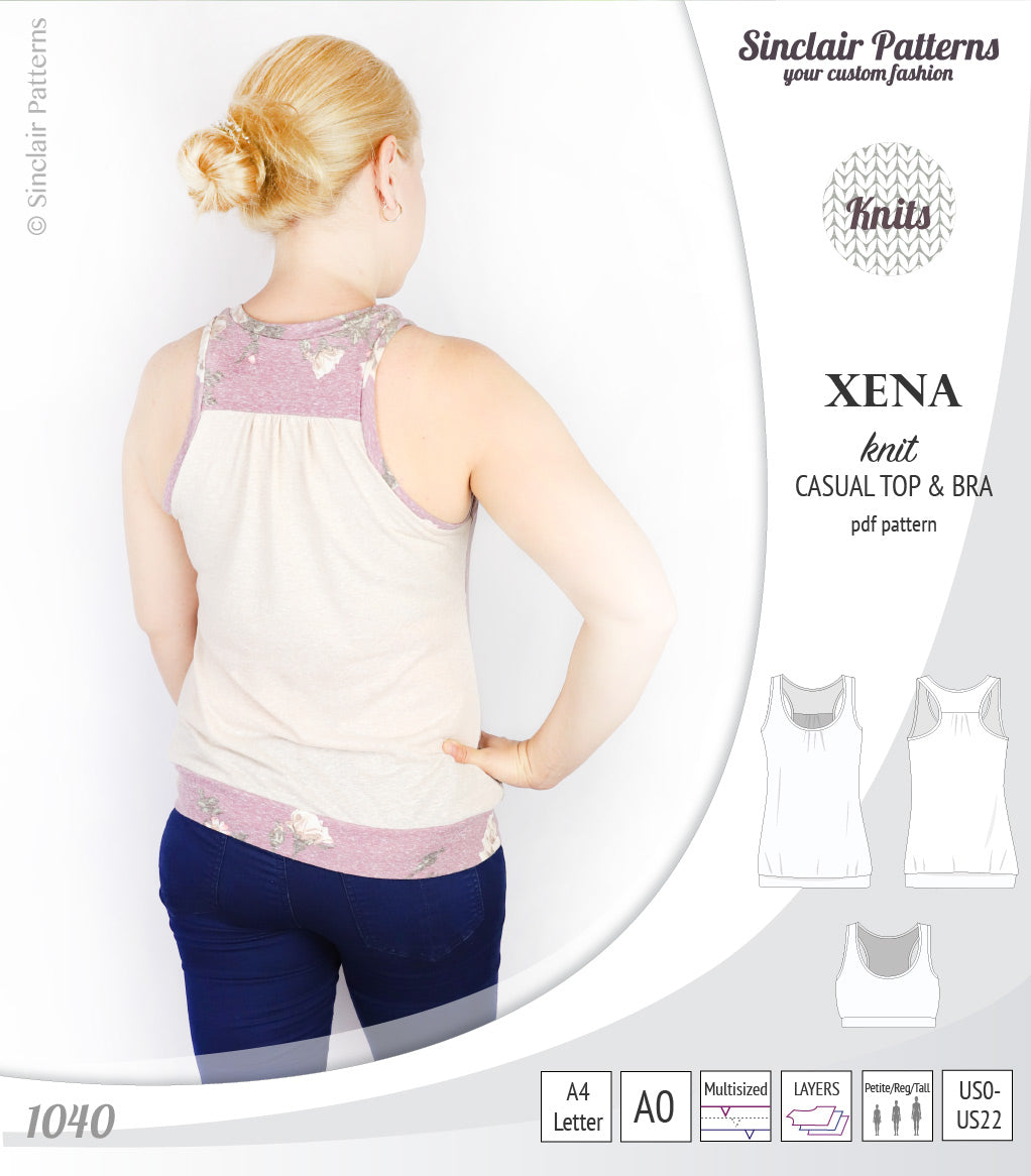 PDF Sewing pattern Sinclair Patterns S1040 Xena casual style racerback tank top and bra